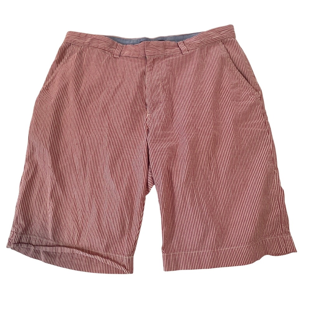 Tommy Hilfiger Men‎ 33 Shorts Red White Stripe Seersucker Casual Tailored Fit
